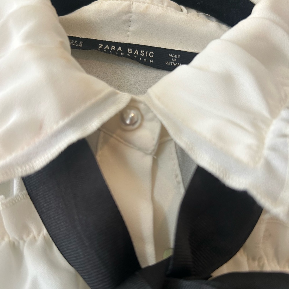 Zara Long Sleeve Shirts with buttons/ Cream/ Black Size S - Picture 9 of 11
